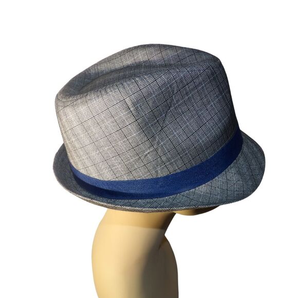 1917 Biltmore Fedora Hat Gray Blue Plaid Ribbon One Size Fits All Paisley Lining - Picture 1 of 4